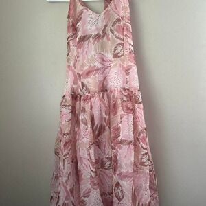 Fairycore, cottagecore vintage Pink and white Alyne Paige halter dress Size 9/10